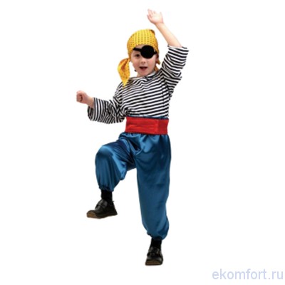 Карнавальный костюм &quot;Пират&quot; подростковый Карнавальный костюм "Пират" подростковый
В костюм входит:тельняшка, штаны, пояс, бандана, наглазник.
Размер:134-146
Производство: Россия
