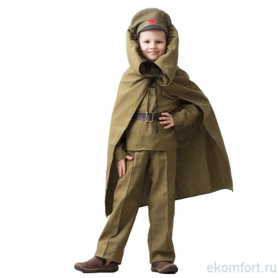 Костюм Командир детский Костюм Солдат в галифе детский​В костюм входит: гимнастерка, ремень, фуражка, брюки, плащ​