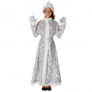 Новогодний  длинный приталенный костюм из панбархата «Снегурочка» (для детей)