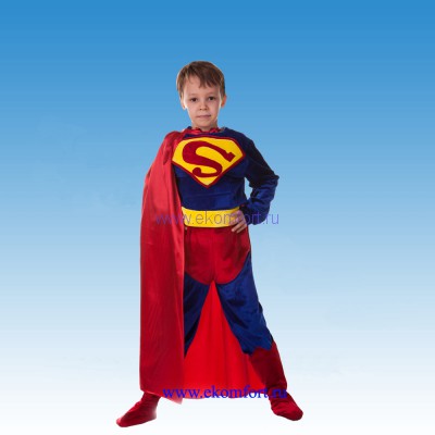 Карнавальный костюм &quot;Супермен&quot; детский Карнавальный костюм "Супермен".
В костюм  входит: плащ, штаны, кофта, имитация обуви.
Материалы: велюр, атлас.
Размеры: 120-135 см
Производство: Украина.