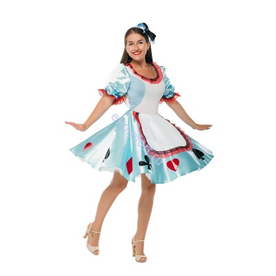 Карнавальный костюм &quot;Алиса в стране чудес&quot;  классический Карнавальный костюм "Алиса в стране чудес"  классический.
Комплектность костюма: платье корсетное на шнуровке.
Ткань:  атлас.
Размеры:  42-44, 46-48.
Производитель:  Украина.