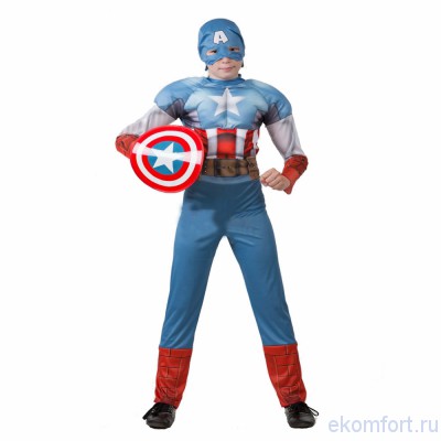 Карнавальный костюм Капитан Америка. Мстители Карнавальный костюм  Капитан Америка. Мстители  Комплектность: комбинезон, маска, щит .  