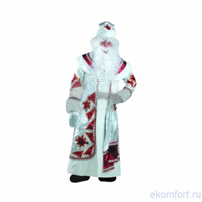 Новогодний костюм Деда Мороза серебряно-красный Костюм Деда Мороза из текстильной ткани с плюшевой отделкой.
Размер: 54-56
