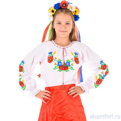 Вышиванка &quot;Колоски&quot; Материал: батист.
Размеры: 110-120, 130-140, 140-150
Комплектность: блузка с вышивкой. 
Так же есть в продаже костюм http://ekomfort.ru/product/karnavalnyy-kostyum-ukrainka-darinka/.