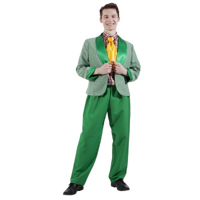 Карнавальный костюм «Стиляга» - зеленый  В комплект входят: пиджак, штаны
Материал: габардин, креп-сатин
Размеры: 44-46, 48-50, 52-54