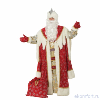 Костюм королевского Деда Мороза Новогодний костюм Деда Мороза из плюшевой и текстильной ткани.
Размер: 54-56