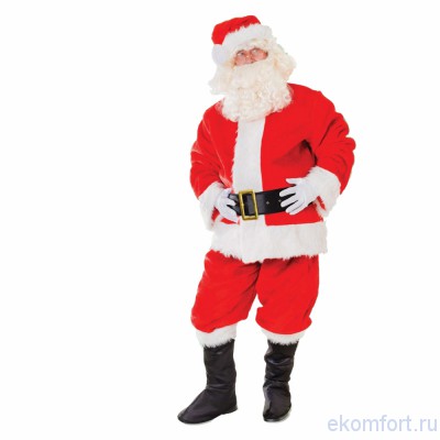 Костюм &quot;Санта Клаус люкс&quot; В комплект входят: куртка, короткие штаны, пояс, колпак, сапоги
Размер: 56
Материал: ткань (ПЭ), трикотажно-ворсовое полотно