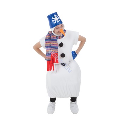 Снеговик в синем ведре Снеговик в синем ведре для взрослых
В костюм  входит: туника на поролоне с шарфом, варежки, шапка, головной убор-ведро
Размер: 42-48
Состав: полиэстер