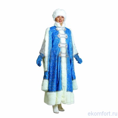 Костюм Снегурочки боярыни, арт.1112 Красивый новогодний костюм Снегурочки. Сшит из плюшевой ткани светло-синего цвета, и богат вставками из белого искусственного меха.
Размер: 44-48
Артикул: 1112​
