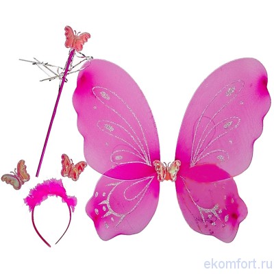 Набор &quot;Малиновая бабочка&quot; Вес: 0.130 кг
В комплект входят: крылья, ободок, бабочка
Материал: ткань, пластик
Размер: 40*45,5 см ; палочка 30 см
Производство: Китай