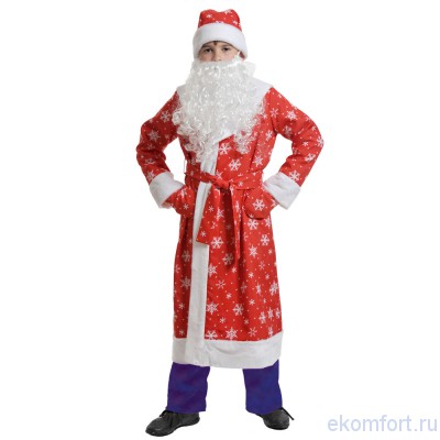 Костюм &quot;Дедушка Мороз&quot; В комплект костюма входят: шуба, шапка, варежки, борода, пояс
Материал: ткань, плюш
Размеры: 28-30, 32-34