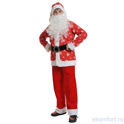 Новогодний детский костюм Санта Клауса В комплект костюма входят: пояс, штаны, куртка, шапка, борода.
Материал: ткань, плюш
Размеры: 32-34