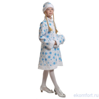 Костюм Снегурочки детский ткань-плюш В комплект костюма входят: шубка, шапка с косами, муфта
Материал: ткань, плюш
Размеры: 32-34