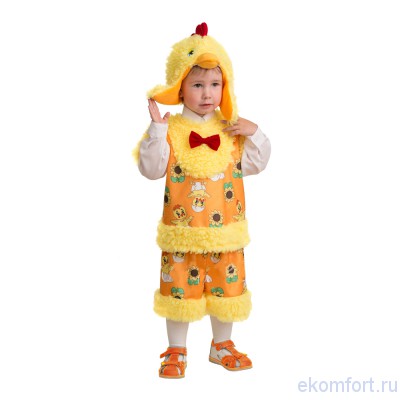Карнавальный костюм &quot;Цыпленок Миня&quot; для мальчика В комплект входят: маска, жилет и шорты
Материал: плюш
Размер: 26, 28