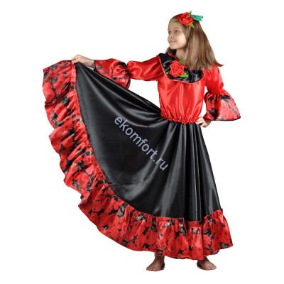 Карнавальный костюм «Цыганка» В комплект входят: юбка солнце-клеш, топ, роза на волосы
Рассчитан на рост: 116-122 | 122-128 см