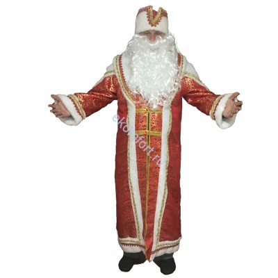 Карнавальный костюм &quot;Дед мороз боярский&quot; ​В комплект входят: красная шуба с застёжкой спереди, Белая борода на резинке, Головной убор из плюша с узорами.
Материал: полиэстер
Размер: 54-56
Артикул: 288-1
