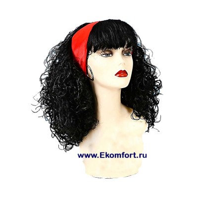 Парик  &quot;Цыганка &quot; с красным платком Цыганский парик кудрявый, черный, с красным платком.
 Вес:  0.265 кг. 
 Материал:  искусственный волос. 
Производство: Италия.