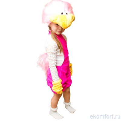 Костюм Страус розовый Костюм Страус розовый детский​В костюм входит: шапка, комбинезон с хвостом, перчатки​Состав: мех/трикотаж