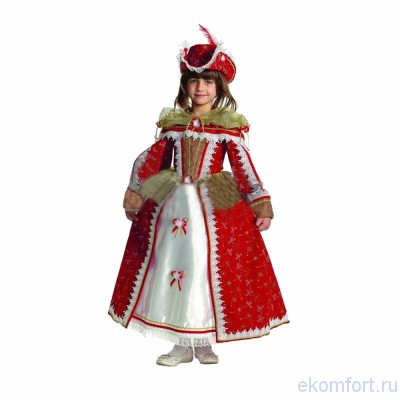 Карнавальный костюм Королева Мушкетеров В комплекте: шляпка, юбка с подъюбником, корсет.​
Выполнен из полиэстера.
Размеры:30, 32, 34, 36.