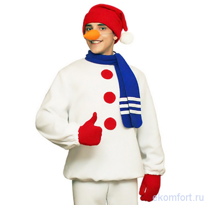 Карнавальный комплект &quot;Снеговик&quot; В комплект входят: шапка, варежки, шарф, нос-морковка на резинке
Материал: флис
