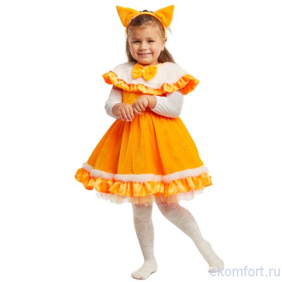 Карнавальный костюм &quot;Лисичка-малышка&quot; В комплект входят: платье, перчатки и ушки.
Материалы: велюр, атлас.
Размер: 90-110