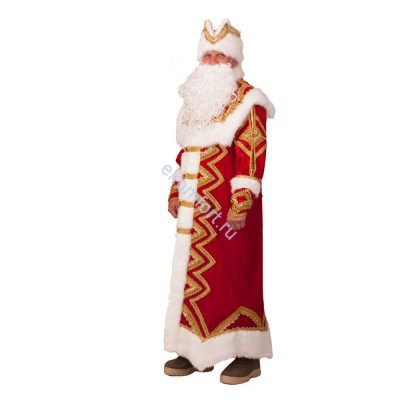 Карнавальный костюм &quot;Дед мороз великолепный&quot; В комплект входят: красная шуба, белая борода на резинке, головной убор с узорами
Материал: бархат, мех искусственный
Размер: 54-56
Артикул: 325