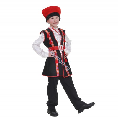 Национальный гуцульский костюм на мальчика В комплект входят: жупан, брюки, шапка, пояс
Материал: габардин, атлас, замш
Подходит на рост: 122-128, 134-140, 146-152 см