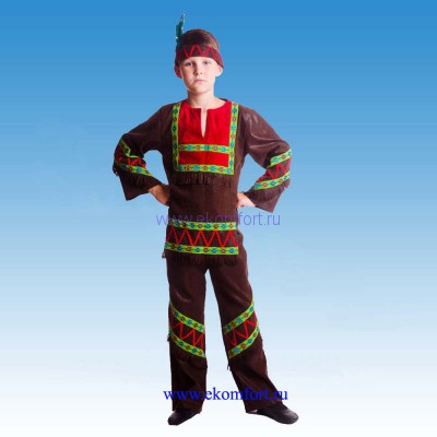 Костюм индейца для мальчика Карнавальный костюм индейца для мальчика
Комплектация: брюки и рубаха, украшенные бахромой, головной убор с пером.
