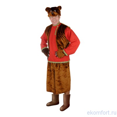Костюм для карнавала &quot;Бурый медведь&quot; В комплект входят: маска, рубаха, жилет, штаны и лапы
Материал: мех, текстиль
Размер: 52-54 