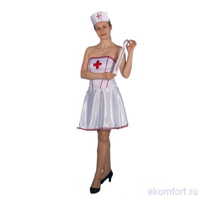 Костюм &quot;Медсестра&quot; Карнавальный костюм "Медсестра". Состав: платье на косточках и шнуровке, головной убор, градусник Размер:42-44, 46-48 Ткань: атлас, паетки
Производство: Украина
