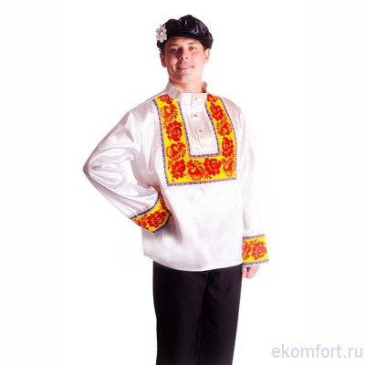 Карнавальный костюм &quot;Хохлома белый&quot; Карнавальный костюм "Хохлома белый".
Размеры: 48, 50,52, 54.

Состав: рубаха, картуз.

Производство: Украина.