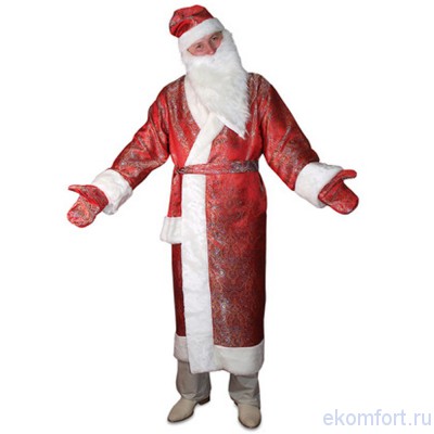 Новогодний костюм Дед Мороз 3 из парчи, арт.td312 Костюм Дед Мороз взрослый
В комплект входят: шуба красная, шапка, варежки, пояс
Материал: парча	
Размеры: 54