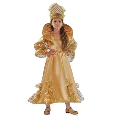 Костюм для карнавала «Золотая рыбка» В комплект входят:  корона, длинное пышное платье с хвостом
Рассчитан на рост: 116-122 | 122-128 | 128-134 см
Длина платья: 90 | 96 | 106 см