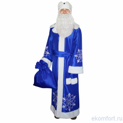 Новогодний костюм  Деда Мороза из тафты &quot;БОЯРСКИЙ&quot; синий В костюм входит: шуба, пояс, шапка, рукавицы, мешок.
Материал: тафта
Производство: Россия
Артикул: М-104с​