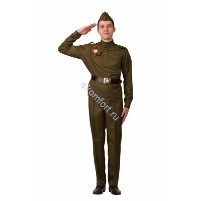 Карнавальный костюм «Солдат» В комплект входят: гимнастерка, брюки, ремень, пилотка
Материал: 100% хлопок
Размер: 42-44, 46-48
Артикул: 2031