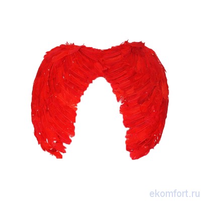 Красные перьевые крылья ангела Размер: 60 см
Материал: перья, картон, резинка