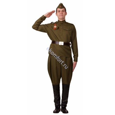 Военный костюм &quot;Солдат&quot; В комплект входят: Гимнастёрка, брюки, ремень, пилотка и орден с георгиевской лентой

Характеристики:

Материал: хлопок
Размеры: 42-44, 46-48
Артикул:2031-1