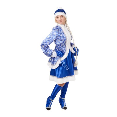 Карнавальный костюм Снегурочка Сказочная В комплект входят: кафтан, юбка, шапка, варежки, коса, имитация сапог.
Размер: 46, 50
Артикул: 1023 к-18​