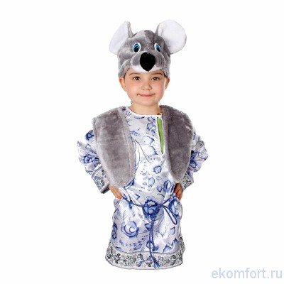 Карнавальный костюм &quot;Мышонок Филипка&quot; Симпатичный мышонок в рубахе в Русском стиле.
В комплект входит: рубашка с пояском, жилетка и шапочка
​Размеры: 28, 30, 32, 34
Артикул: 519