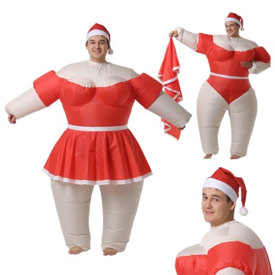 Надувной костюм «Подружка Санта-Клауса»  В комплект входят: костюм, вентилятор для его надувания (питание – 4 батарейки, в комплект не входят)
Материал: курточная ткань с ветрозащитной полиуретановой пропиткой.
Подходит на рост 155-200 см.
Производитель: Россия