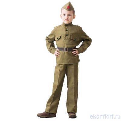 Костюм Солдат в брюках детский Костюм Солдат в брюках детскийВ костюм входит:  гимнастерка, ремень, пилотка, брюки