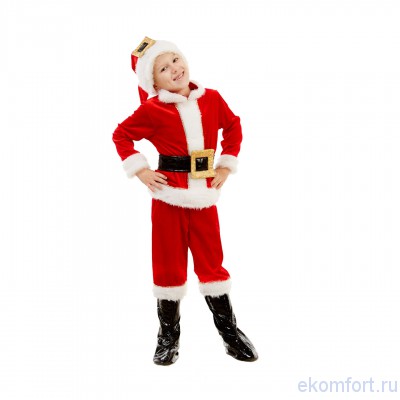 Карнавальный костюм &quot;Санта-Клаус&quot; детский Карнавальный костюм "Санта-Клаус" детский Комплектность:  шапочка, кофта, штаны, имитация обуви. Материал: парча, мех Рассчитан на рост от 100 до 115 см.
Производство: Украина
