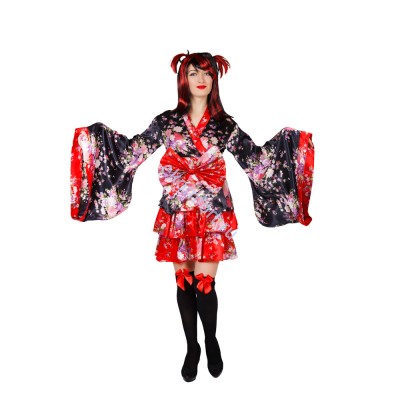 Костюм Китаянка взрослый Карнавальный костюм Китаянка.
Комплектность: парик, кимоно, юбка, пояс, гольфы.
