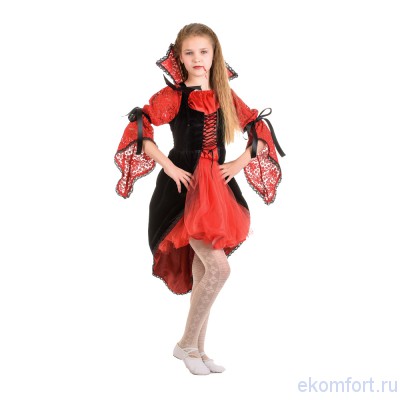 Карнавальный костюм &quot;Вампиресса&quot;  Карнавальный костюм "Вампиресса" артикул: msk-459
 Комплектность: платье, корсет. Ткань: гипюр, атлас, велюр, органза.
 Размеры: 140-150 см
Производство: Украина