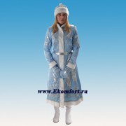 Новогодний костюм «Снегурочка», удлиненная  приталенная модель из голубого бархата с вышивкой