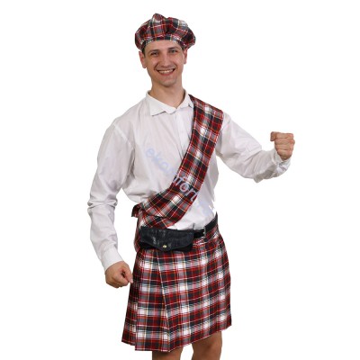 Костюм шотландец Национальный костюм "Шотландец" Состав: килт, перевязь, берет, пояс, сумочка. Ткань: хб. Размер универсальный 48-54.
Производство: Украина