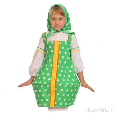 Костюм &quot;Матрешка в зеленом&quot; В комплект костюма входят: сарафан, косынка
Материал: ткань и плюш
Размеры: 28-30, 30-32