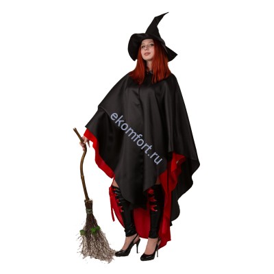 Карнавальный костюм &quot;Ведьма&quot; В комплект входят: ​Накидка красно-чёрного цвета, головной убор в виде колпака

Характеристики:

Материал: текстиль (100% полиэстер)
Размер: 48-50
​