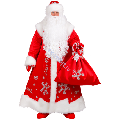 Карнавальный костюм «Дед Мороз «Трескун» В комплект входят: головной убор, парик, борода, атласная шуба, украшенная аппликациями, варежки, мешок, накладные сапоги (одеваются поверх обуви).
Размер: 56-60
Артикул: td372