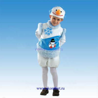 Карнавальный костюм &quot;Снеговик снежный&quot; (плюш) Карнавальный костюм "Снеговик снежный" (плюш) для ребенка
Костюм  выполнен из качественной плюшевой ткани с элементами из искусственного меха.
Комплектность костюма: безрукавка, шорты, головной убор.
Ткань: плюш.
Размер:   28
Производитель:  Россия